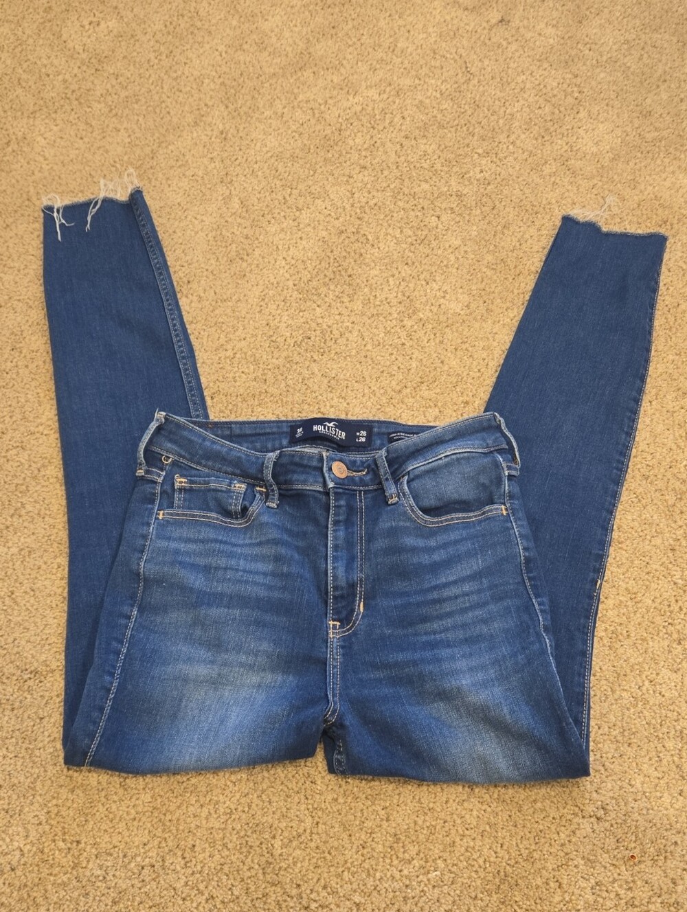 Hollister Women's Dark Blue Skinny Jeans with Washed Detail